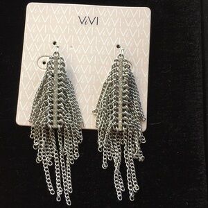 Silver Tone Chain and Genuine Crystal Earrings by ViVi #12722
